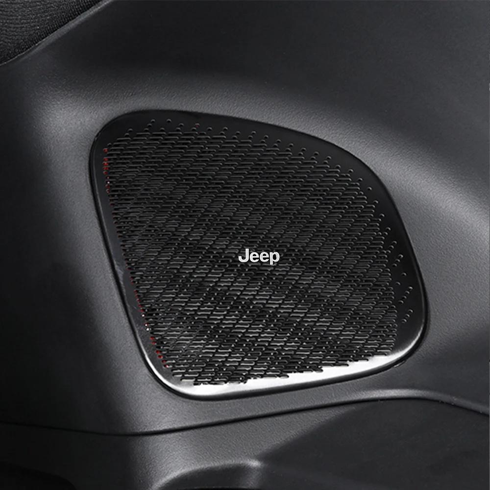 Self-Adhesive 4PCS 3D Aluminum Car Speaker Logo Stickers for Jeep Wrangler Grand Cherokee Compass Auto Interior Decor Accessorie