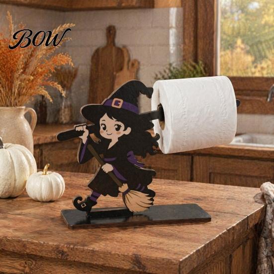 Indoor Countertop Tissue Stand Halloween Paper Towel Holder, Wooden Skeleton/Ghost/Cat/Pumpkin/Witch Stand, Holder Gothic Roll Storage Organizer