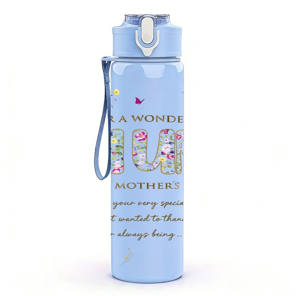 1PC MOM Pastel Floral Letter Art Print 750ml Color Plastic Sports Water Bottle Leakproof Flip Straw Lid Suitable for Sports Office Home Use