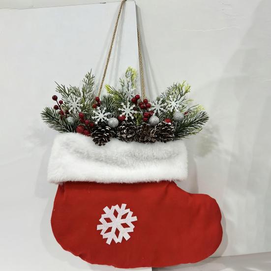 Christmas Stocking Wreath Artificial Wreath Front Door Hanging Sign with Pine