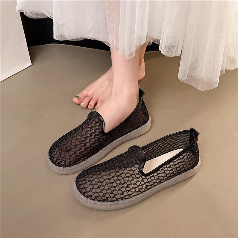 2025 Summer New Hollow Mesh Shoes One Pedal Maternity Shoes Breathable Shallow Mouth Soft Sole Soft Surface Single Shoes Mother Shoes