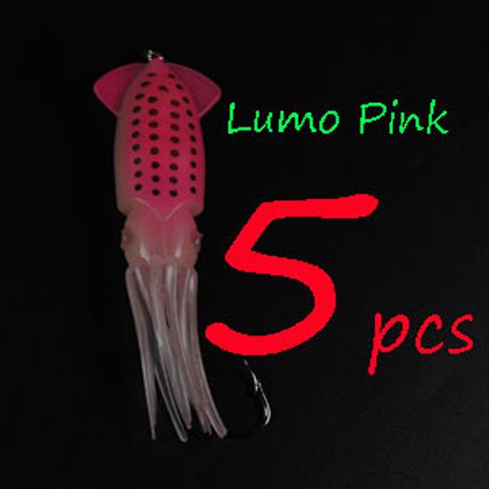 

5 шт./лот, 8 см/16 г, светящаяся приманка для кальмара, рыболовная приманка, осьминог, соленая вода, мягкая рыболовная приманка, приманки для кальмара, свинцовая головка, буле, оранжевый, розовый, трещина