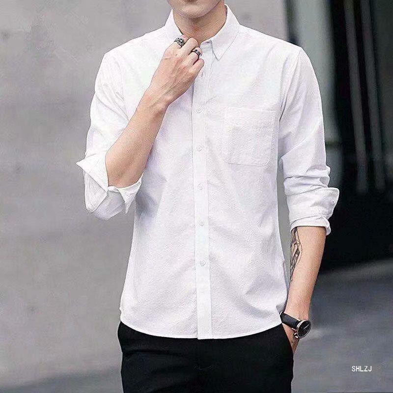 Men's 2024 Autumn Loose Fit Long Sleeve Shirt - Korean Style, Solid Color, Casual Jacket