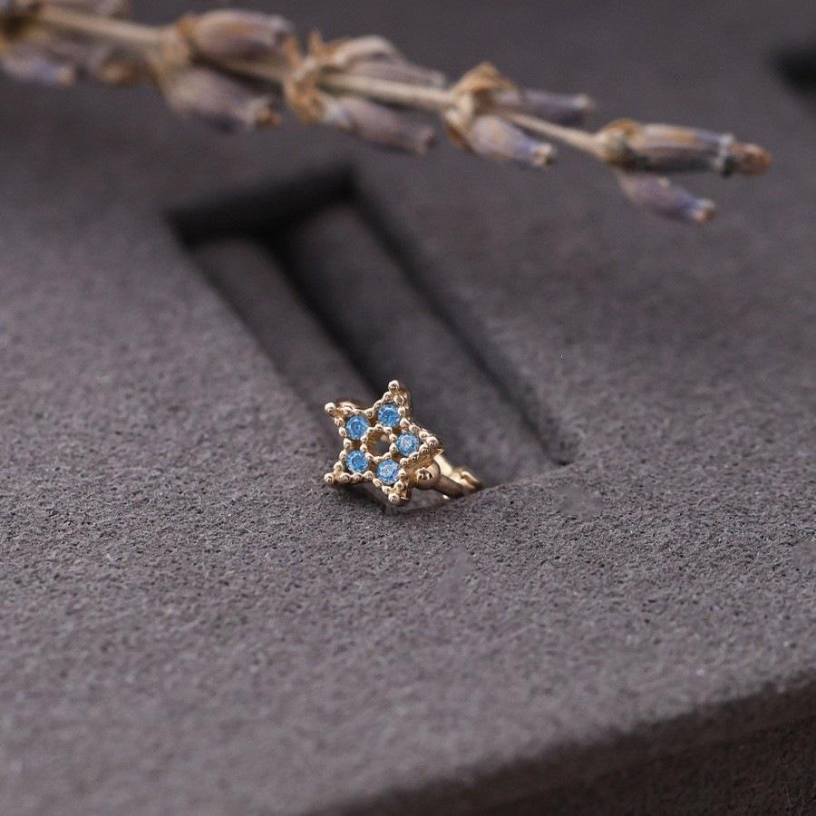 18K Gold-Plated Sterling Silver Blue Star Cartilage Hoop Earrings for Women Platinum Pair