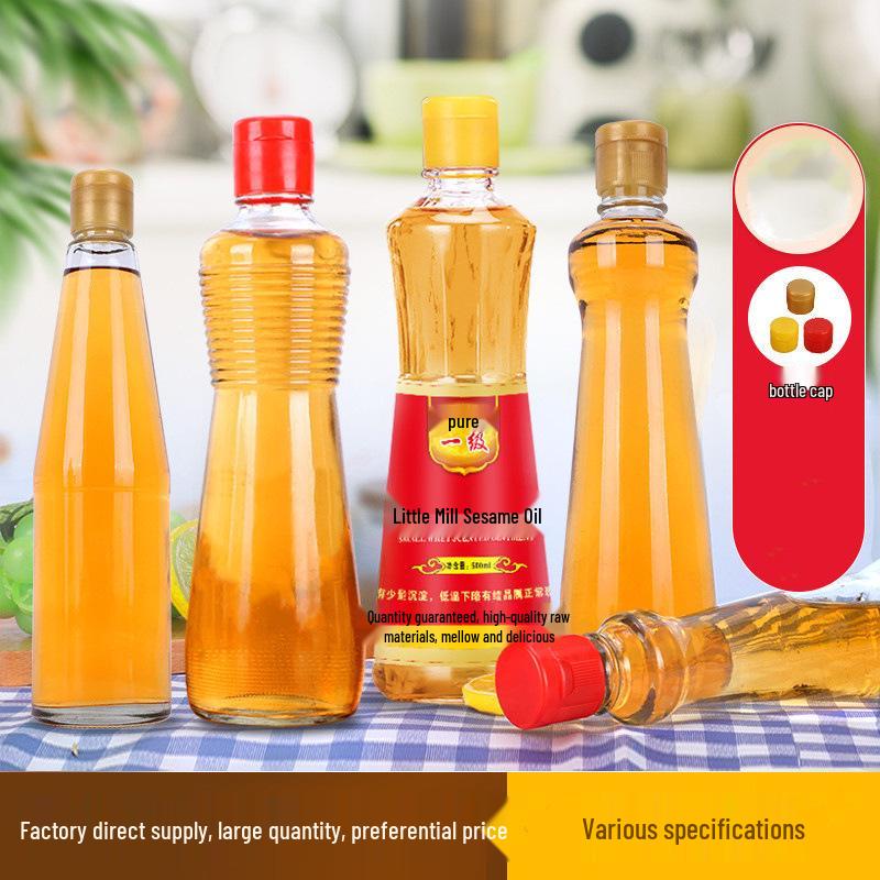 Sesame Oil Glass Bottle with Lid - Leakproof, Sealed, Empty for Kitchen or Commercial Use.