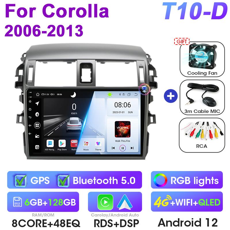 Android 12 Car Radio For Toyota Corolla E140/150 2006 - 2013 GPS Carplay Auto 2 Din Stereo Intelligent Systems Smart Autoradio
