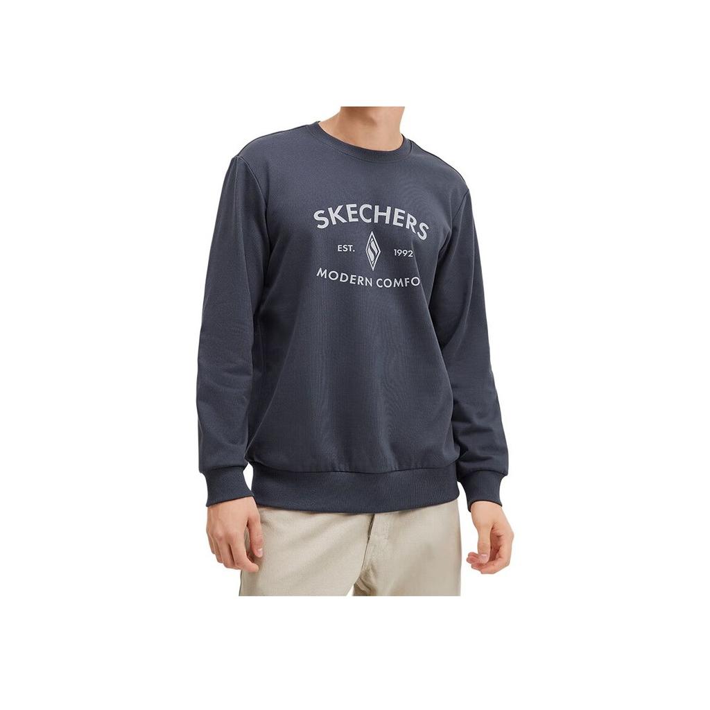 Skechers A-Z Series Letter Round Neck Pullover Versatile Sports Sweatshirt Unisex sweatshirt Odyssey-Gray L323U174-026R