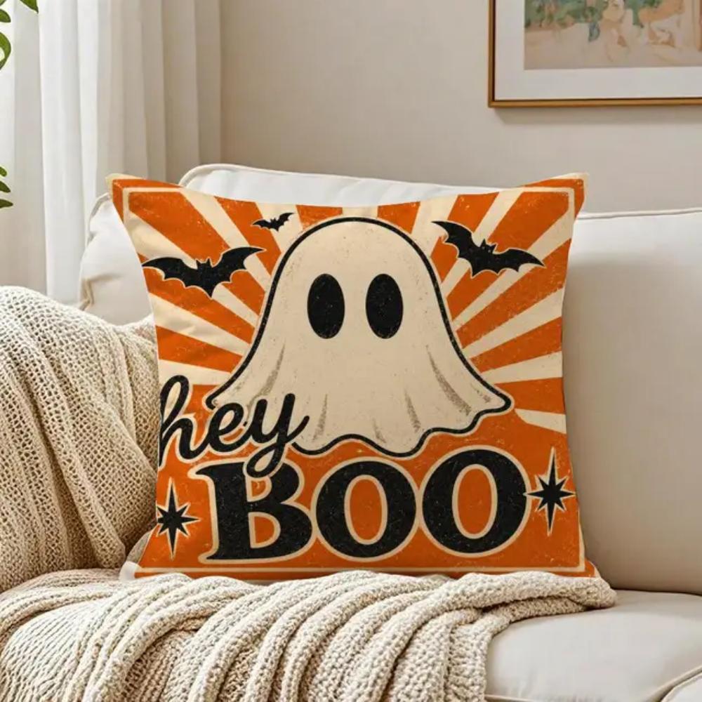 Cute Ghost Throw Pillow Cover American Rustic Farmhouse Decorative Cushion Case for Sofa Couch Bed Living Room Home Decor Hallow