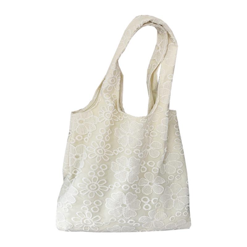 Sevimli Çiçekler ve Kelebekler ile Tembel Stil Kadın Kanvas Tote Çanta - Üniversite Öğrencileri için Geniş Kapasiteli Omuz El Çantası