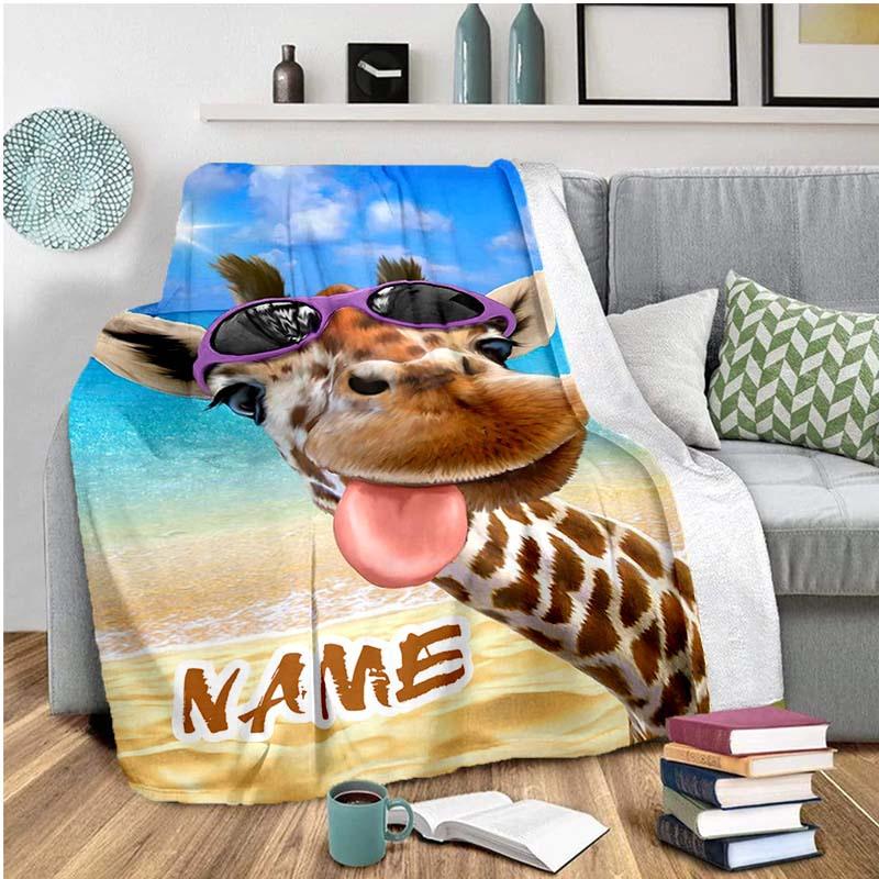 Funny Deer Sticking Out Tongue Customize Your Name Blanket Used For Chair Office Sofa Bed Camping Soft And Warm Giving Friends And Relatives Birthday