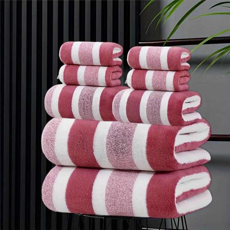 8pcs Set, No Hair Loss, Super Water Absorption, Super Soft Five-Star Hotel Standard Two-Color Striped Interval Bath Towel Combination