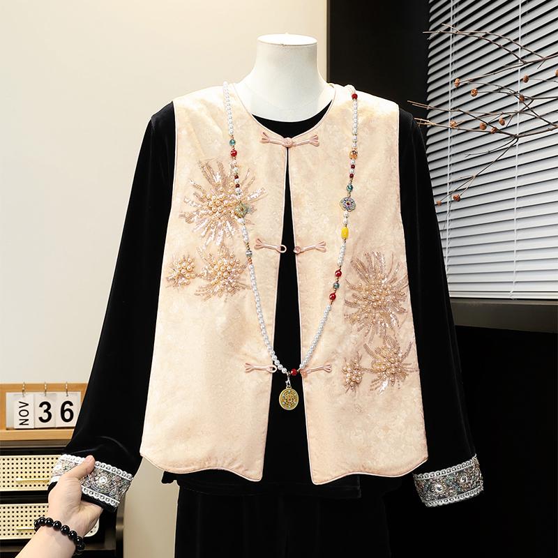 Chinese Style Embroidered Women s Tang Suit Vest with Frog Buttons 5XL 150-165 kg