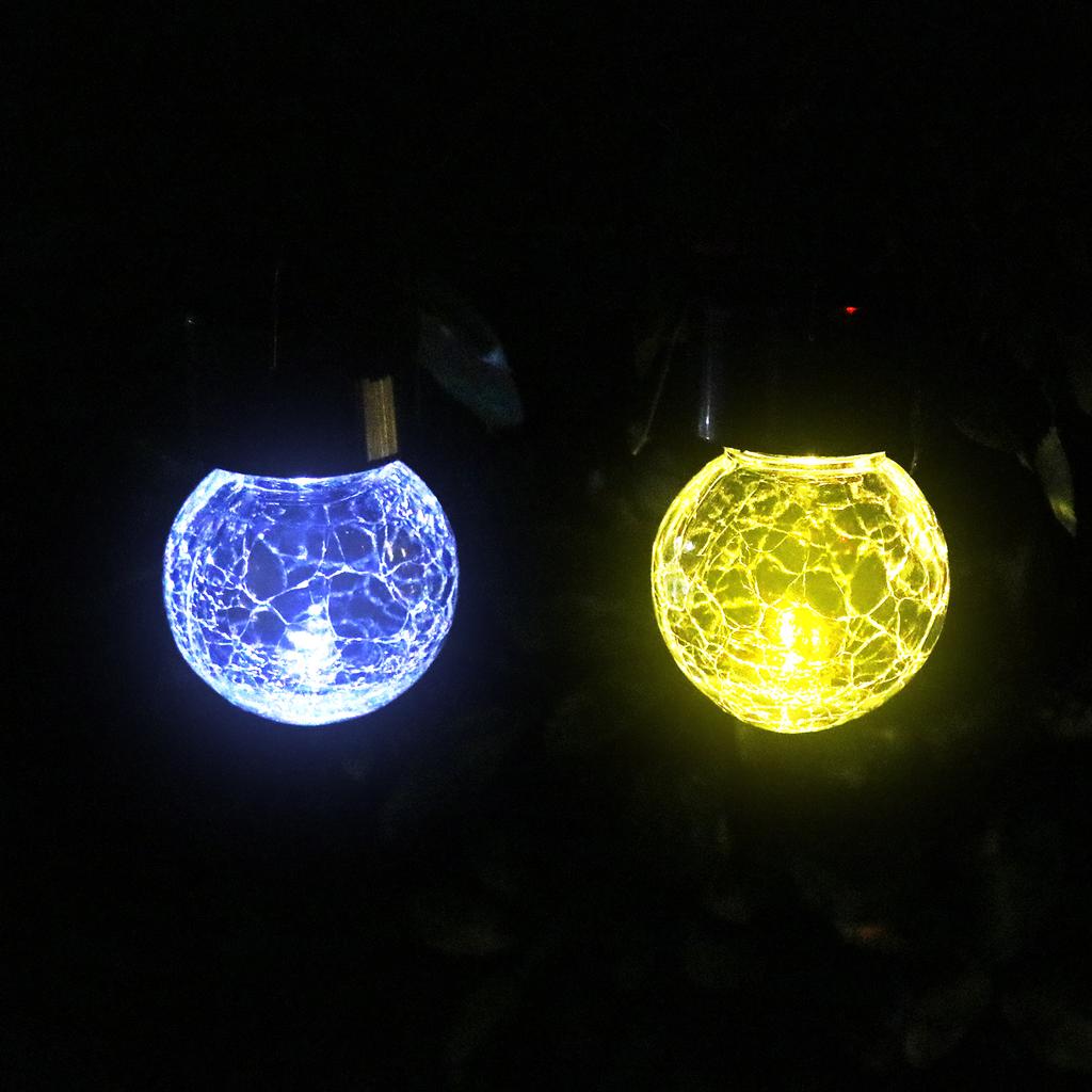 Solar Hanging Light Outdoor Cracked Glass Ball Lantern for Yard Patio Fence Tree White Light