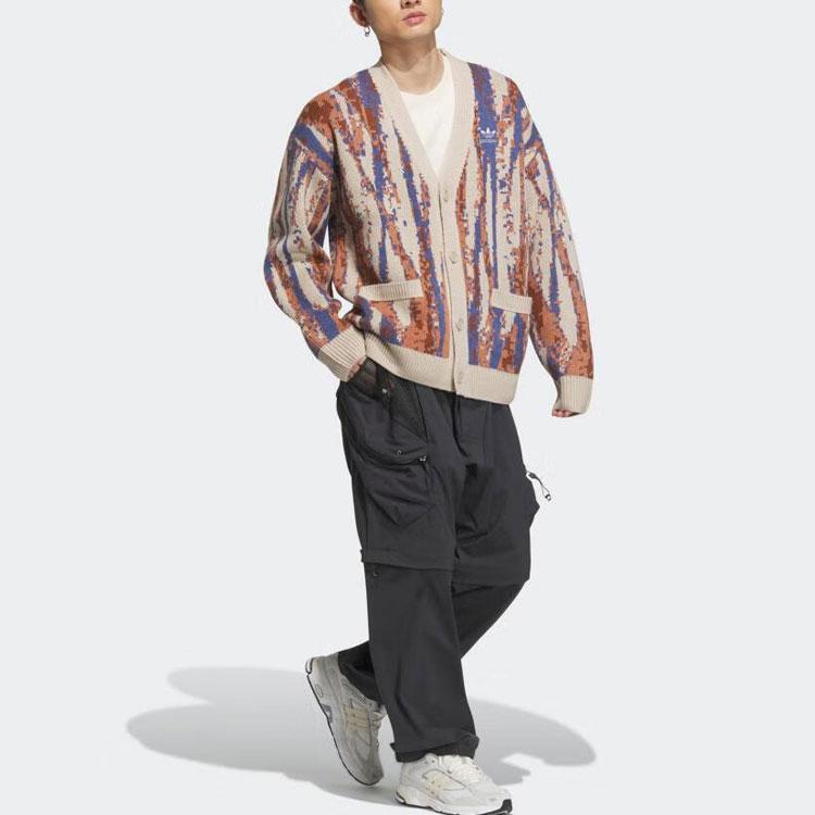 Adidas Originals Patterned Knit Long Sleeve Button-Up Unisex Tops Light-Khaki IX7818