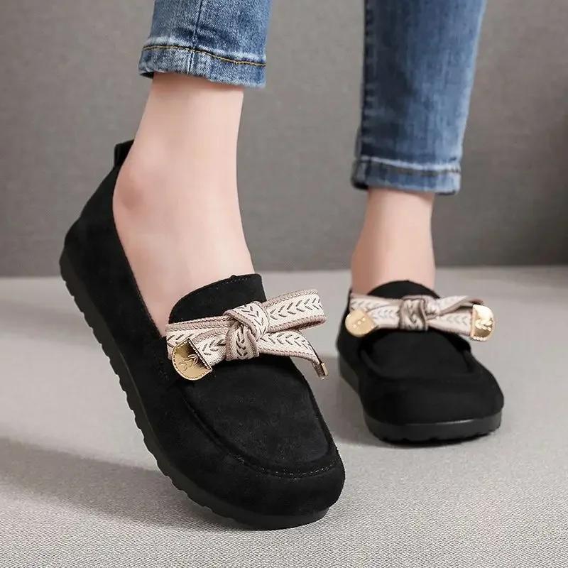 Womens Loafers Soft Bottom Low Heel Elegant Women Flat Shoes Fashion Bow Shoes for Women Anti-slip Comfort Flat Bottomed Zapatos