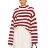 Comfortable Versatile Fashion High Neck Knitted Sweater Female Fall and Winter Loose Striped Long-sleeved Knit Sweater Sweater Coat Female