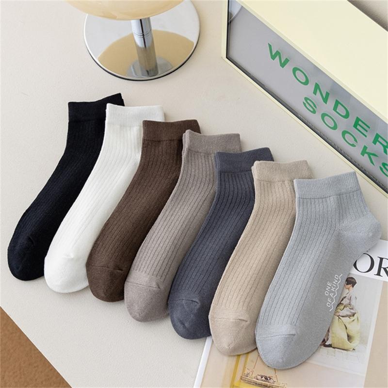 Solid Color Men Sock Spring Autumn Casual Basic Stocking Vertical Stripes Breathable Comfortable Casual Sports Socking