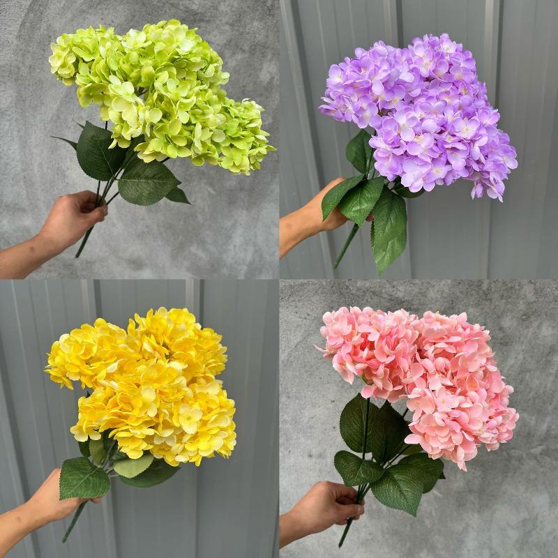 Simulation 5 Heads French Hydrangeas Branch Silk Fake Flowers Restaurant Decoration Champagne Hydrangea Artificial Flower