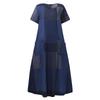 Abito bohémien stile nazionale primavera estate da donna lungo dritto o-collo manica corta vita larga stampa scozzese tasca S-5XL