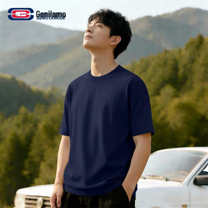 GENIOLAMODE Men s 220G Pure Cotton Short Sleeve T-Shirt L