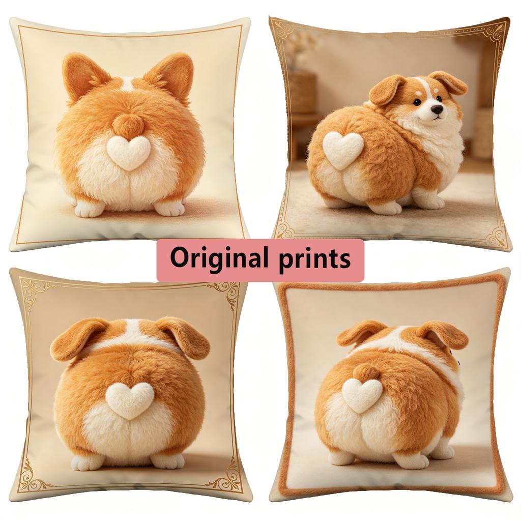 Cute Corgi Butt Print Square Throw Pillow Cases Pattern Cushion Cover Suitable For Sofa Bedroom Car Pillow Cover