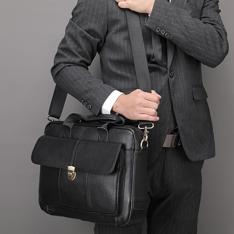 New Men's Briefcase Casual Vintage Genuine Leather Handbag Large-Capacity Business Laptop Bag Crossbody Bag