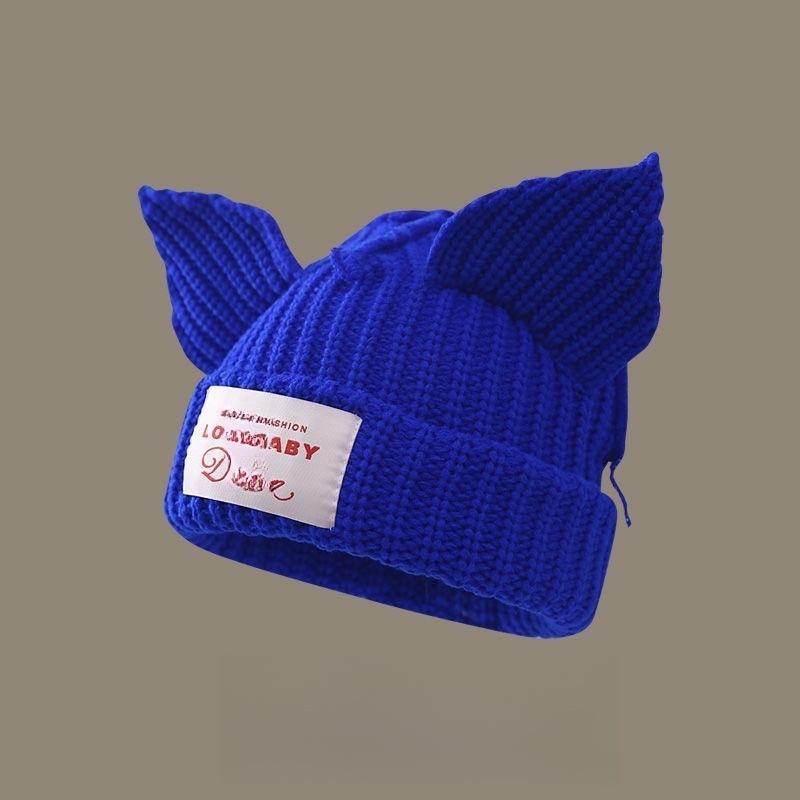 

New knitted hat contrasting colors cute pig ears thickened wool hat women s and women s fashion autumn and winter Standard