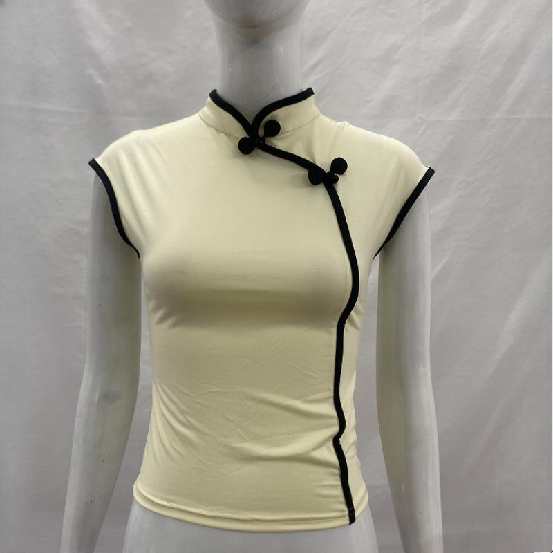 European and American Summer Retro Chinese Style Niche Buckle Women's Slim Fit Cheongsam Collar Top