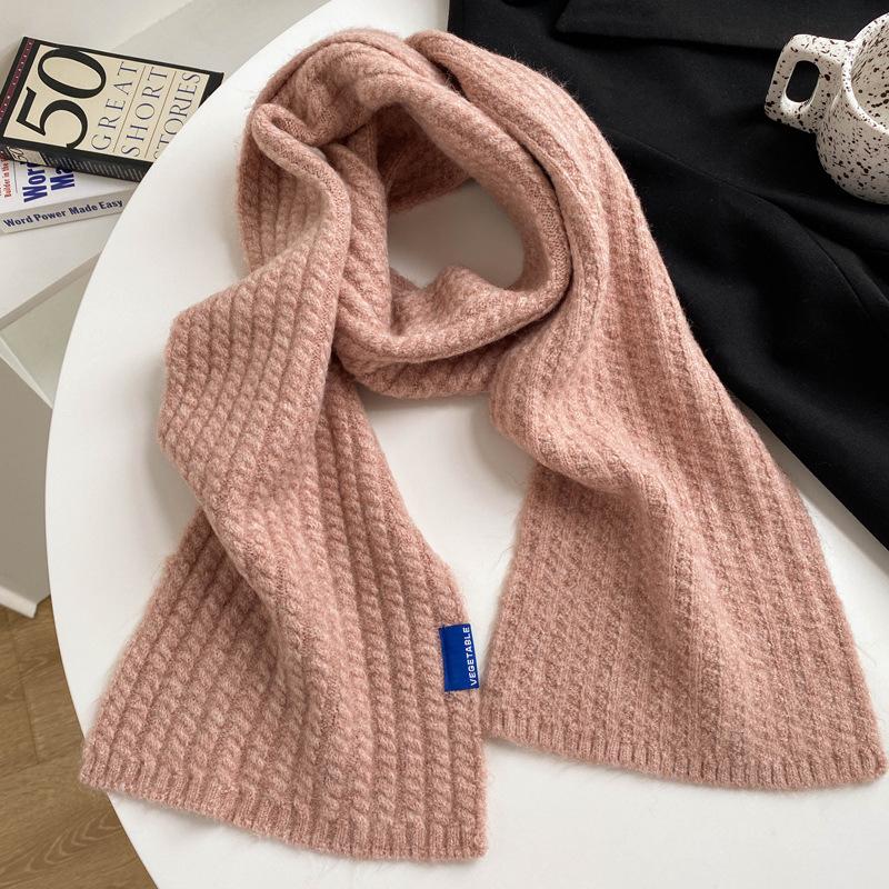Wool gray scarf girls autumn and winter white knitted wool warm versatile high sense scarf white