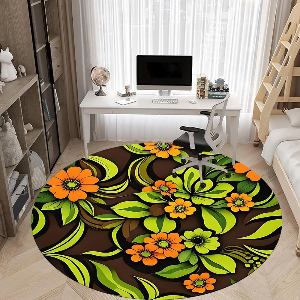 1pc Floral Pattern Office Round Area Rug, For Office, Laundry Room, Bedroom, Living Room, Under Office Chairs, Home Decor, Home Decor, Non-Slip