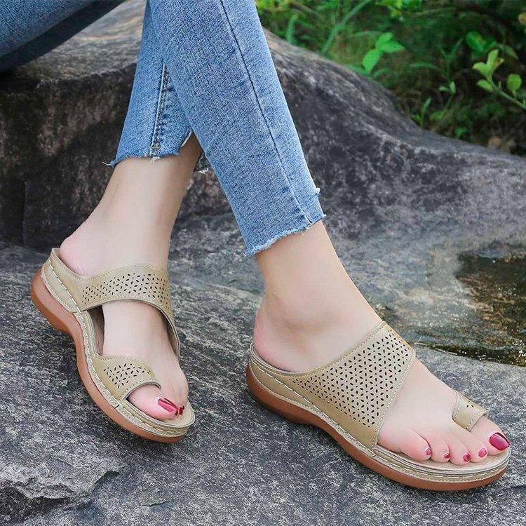 Shoes new large size women's shoes retro bohemian hollow wedge heel sandals women's toe sandals