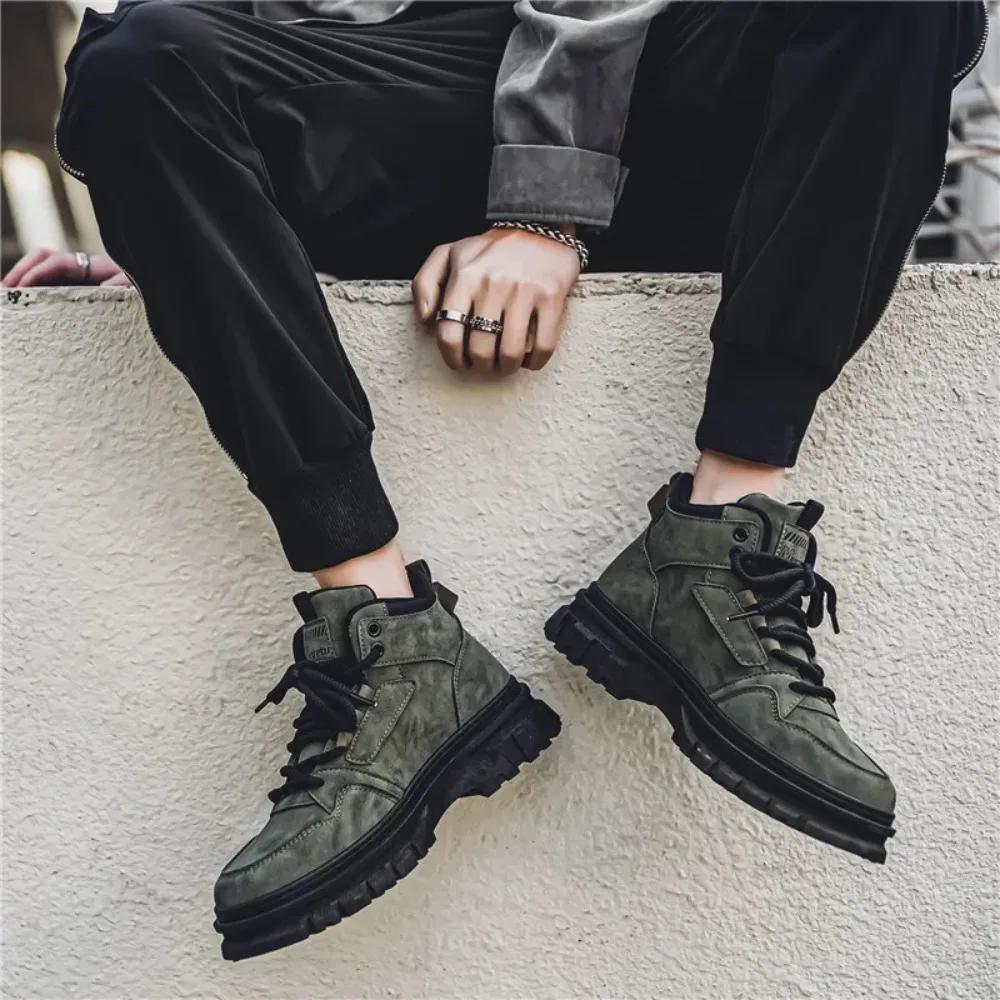 New British Style Work Boots Retro Sports Casual Shoes High-top Thick-soled Anti-slip Motorcycle Rider Boots Leisure Shoes