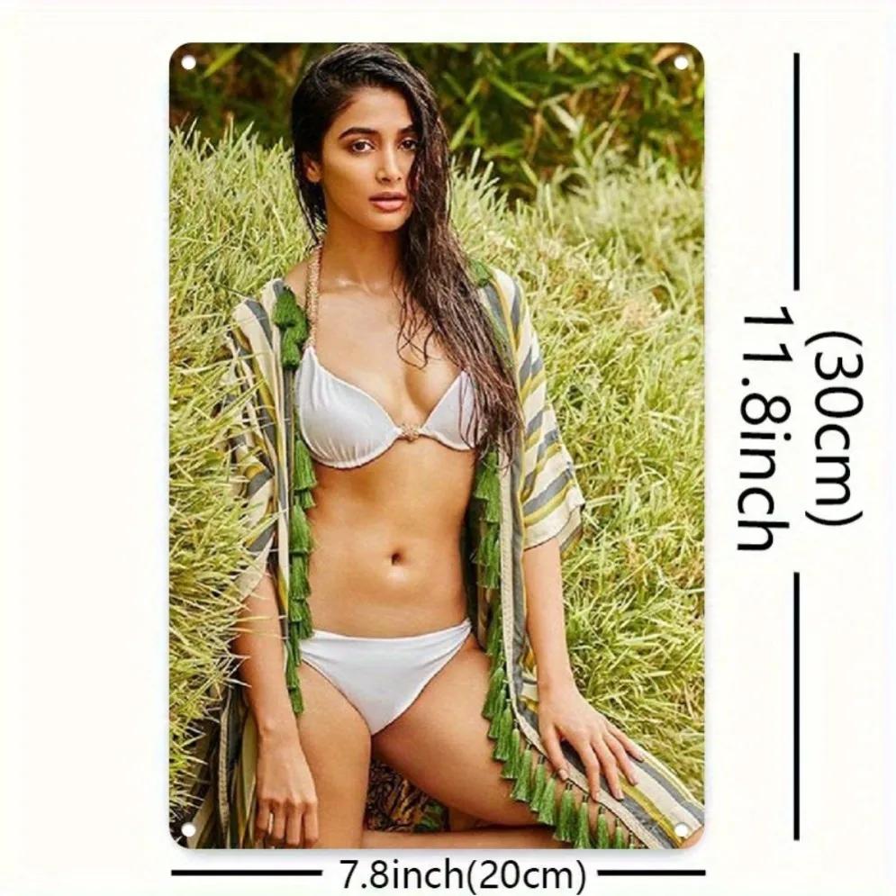 HD Metal Tin Sign Gorgeous Model In White Bikini Retro Metal Wall Art for Beach Poolside Decor X Inch