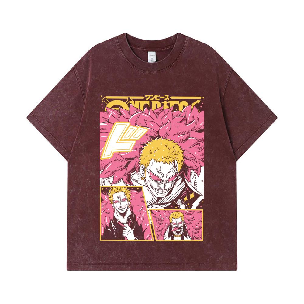 275 GSM Washed T-shirts 100% Cotton One Piece V45 Doflamingo Print Unisex Heavy Cotton T Shirt