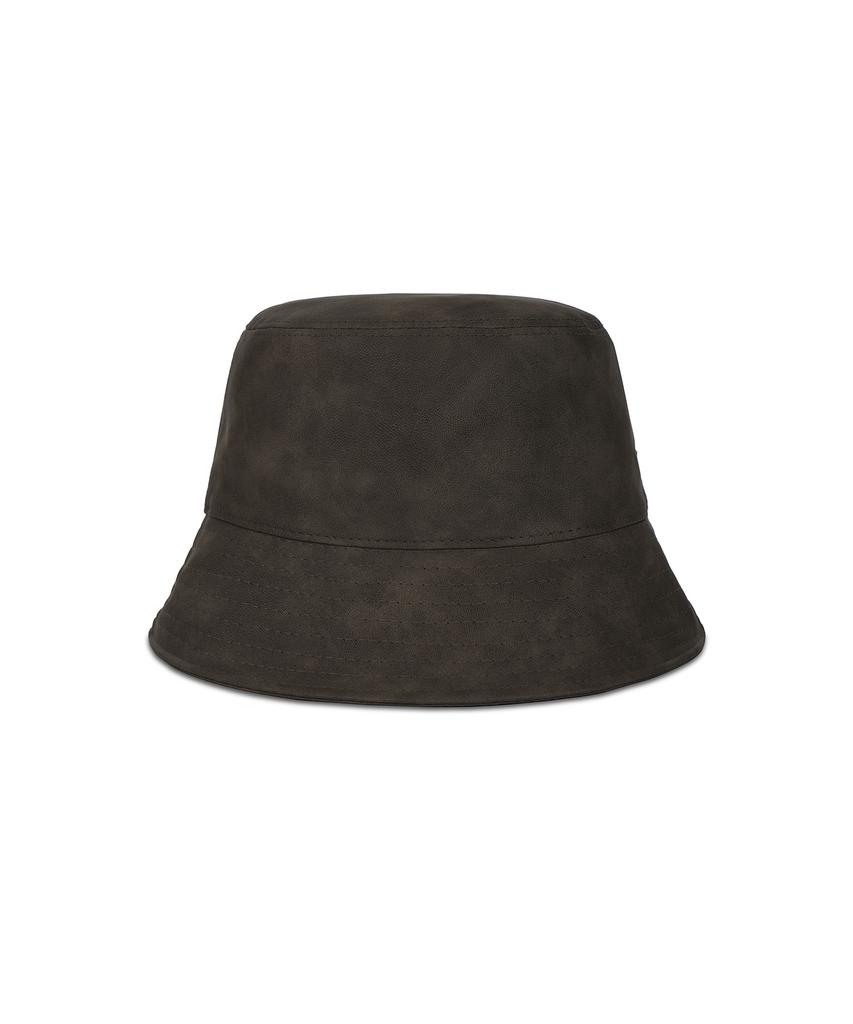 Bajal Va Studded Vegan Leather Bucket Hat Khaki Brown