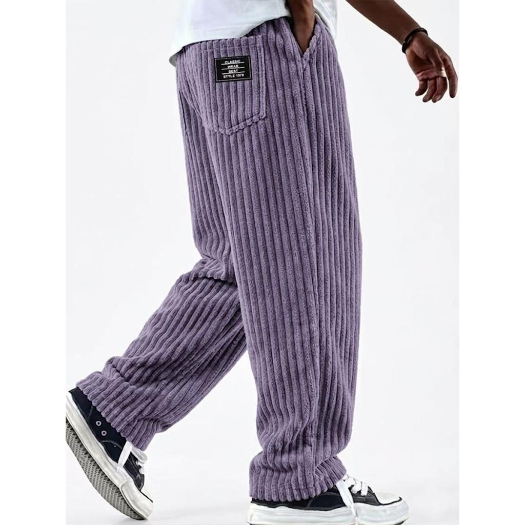 Herren American-Retro Vertikal gestreifte Cordhose - Lockere gerade geschnittene Freizeithose für Herren