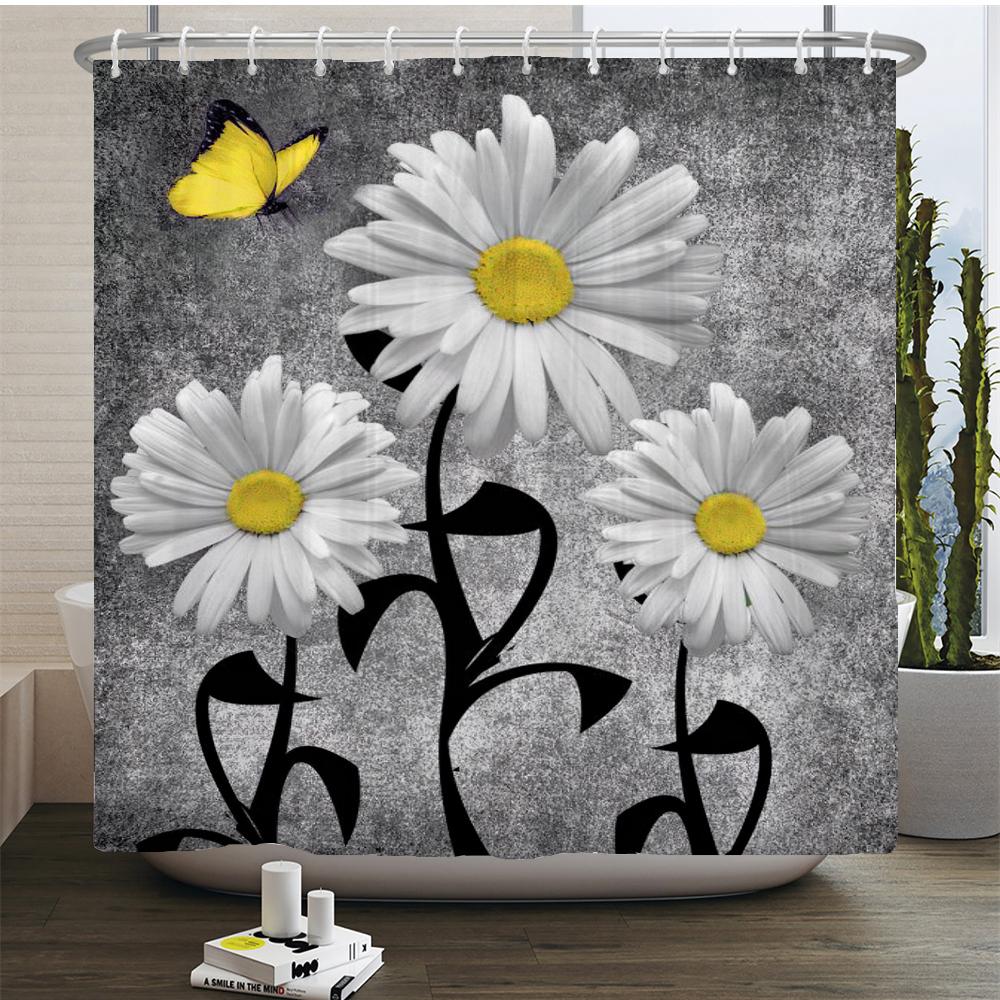 

Plant Sunflower Butterfly Flowers Shower Curtain Print Modern Nordic Minimalist Polyster Home Decor Bathroom Curtain With Hooks W60H190(CM)-1 Pcs