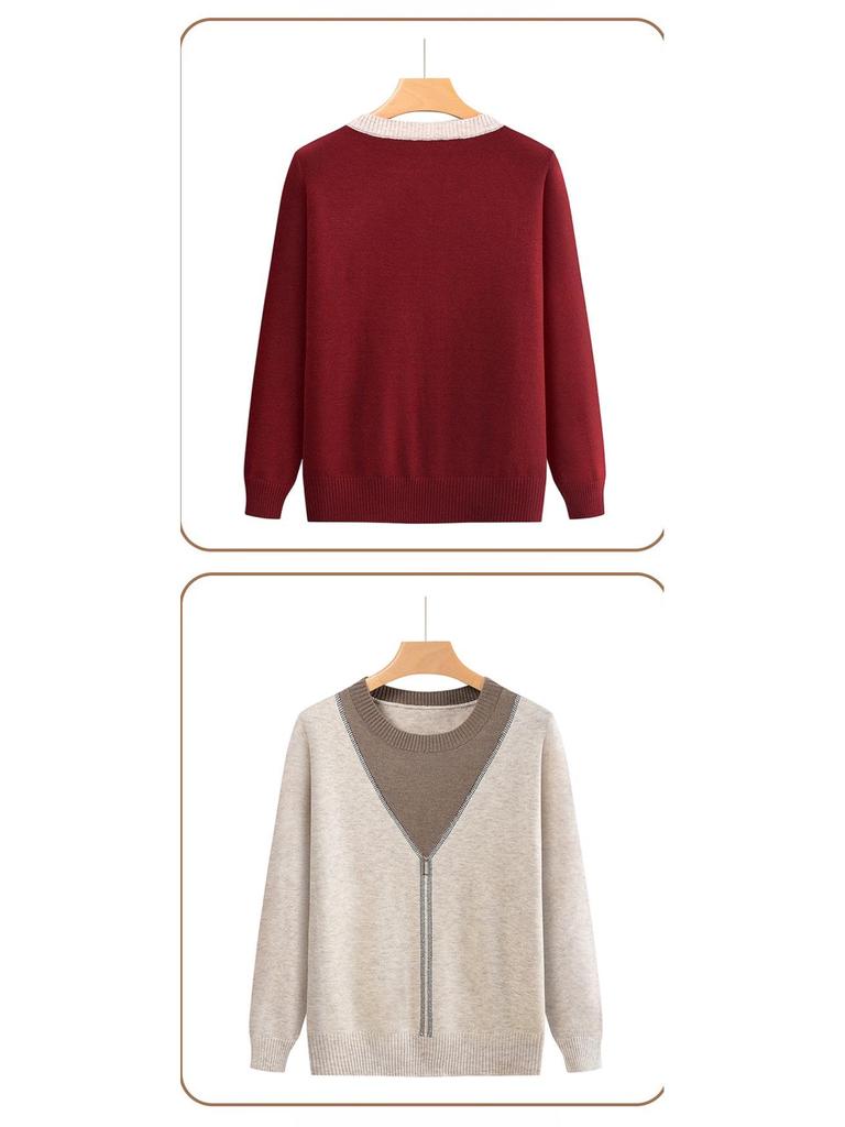 Ultra-Soft Long-Sleeve Sweater for Middle-Aged Women - Perfect for Spring & Autumn