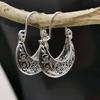 Jinchen Retro Silver Round Moon Carved Women's Earrings - European & American Popular Design
