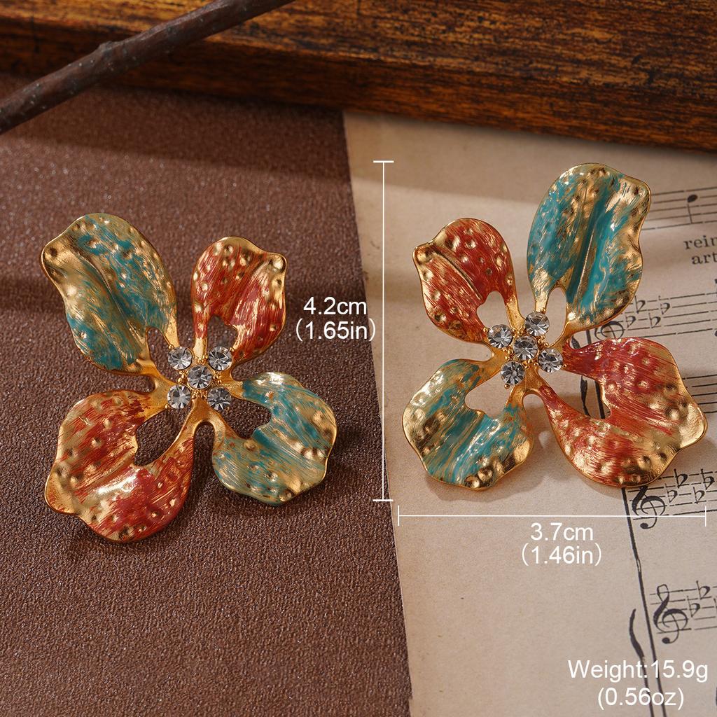 French hand-painted three-dimensional flower painted stud earrings, love high-end sense versatile ins hot-selling court style earrings
