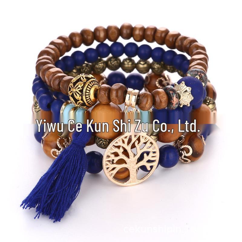 Bohemian Ethnic Multi-Layer Wooden Beaded Elastic Bracelet