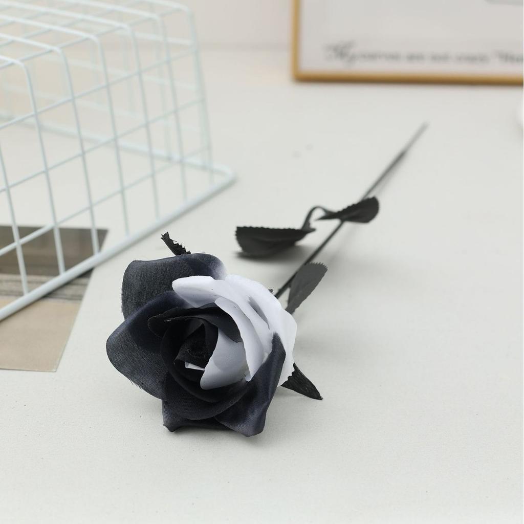 2-5PCS Simulation Black Single Rose Bouquet Dark Gothic Decoration Black Party Easter Halloween