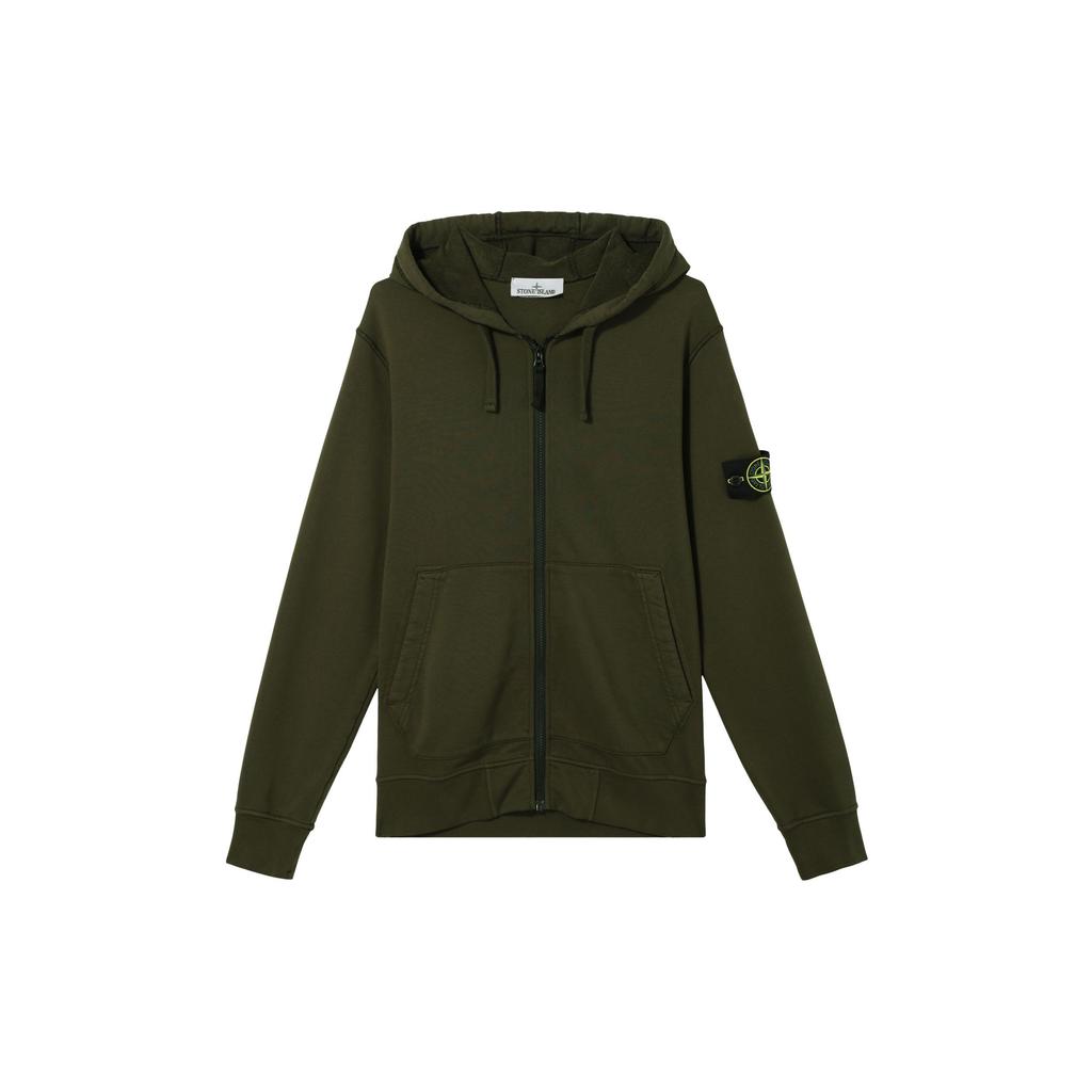 Stone Island FW23 Solid Logo Zip-Up Hoodie Men hoodies Olive-Green 791564251-V0058
