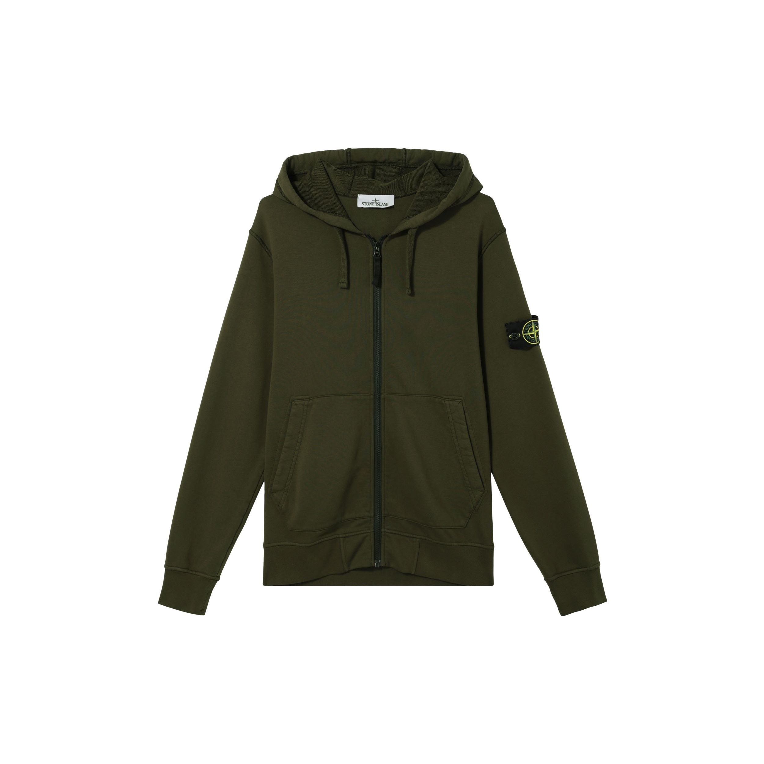 Stone Island FW23 Effen Logo Rits Hoodie Heren hoodies Olijfgroen 791564251-V0058 S