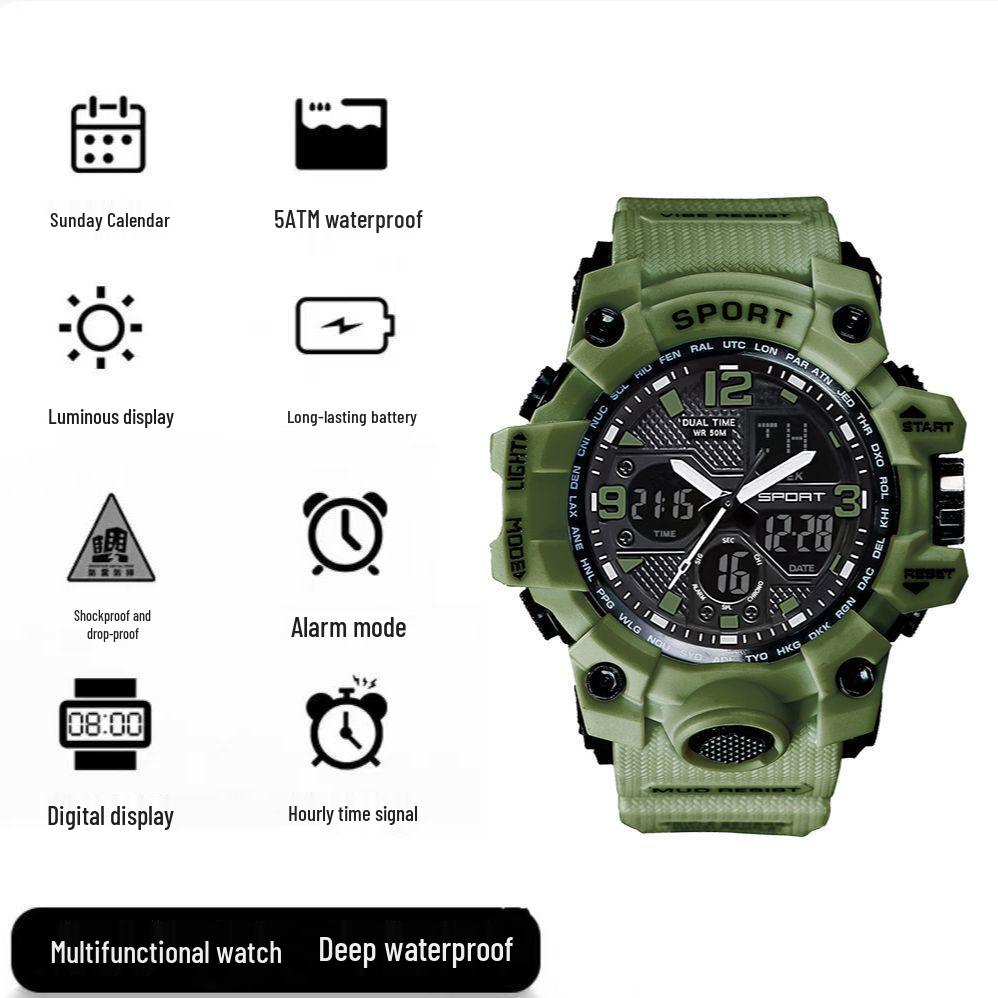 

Водонепроникний спортивний годинник-будильник з подвійним дисплеєм для підлітків та чоловіків