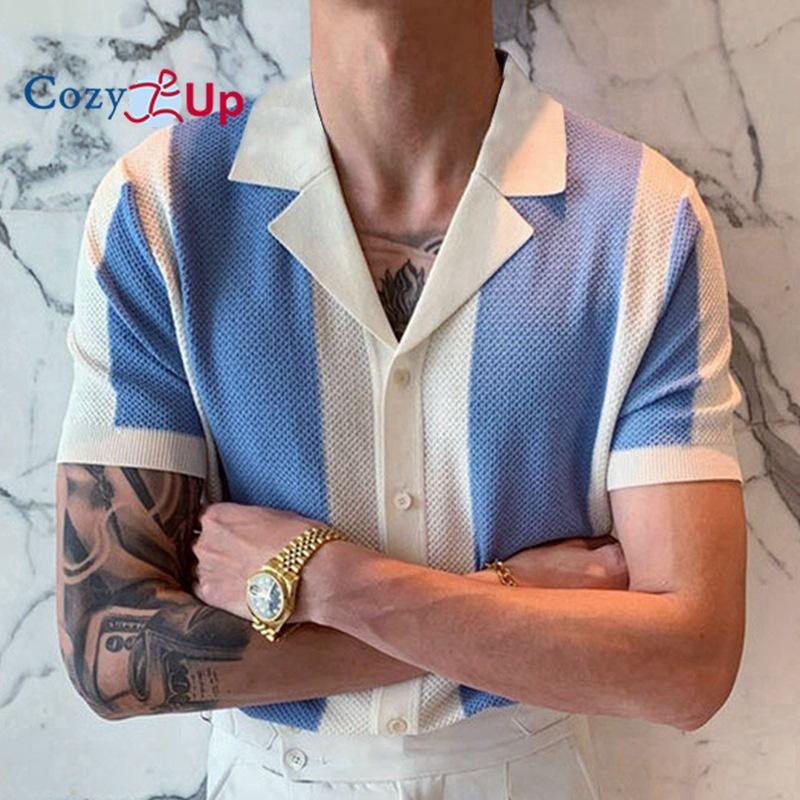 Cozy Up Mens Button Down Cuban Shirts Casual Short Sleeve Knit Shirt Summer Beach Tops