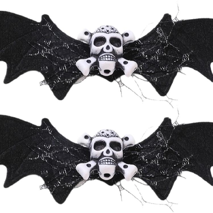 2Pcs Bright Halloween Themed Bat Skull Hair Accessories Strong Nonslip Design Barrettes For Active Individuals