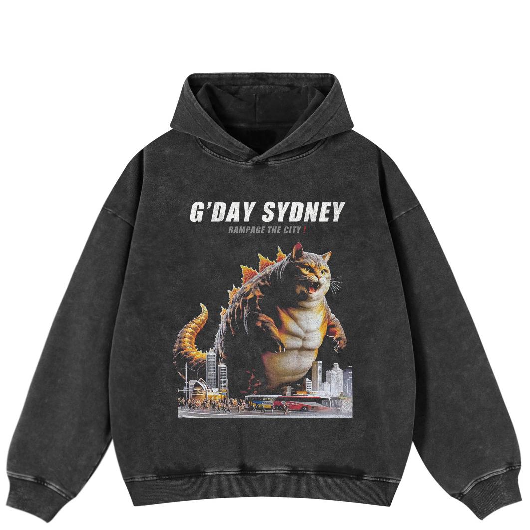 

Уличная одежда Графика Годзиллы Боковые карманы Пуловер Унисекс Оверсайз Выстиранная черная толстовка XL чёрный