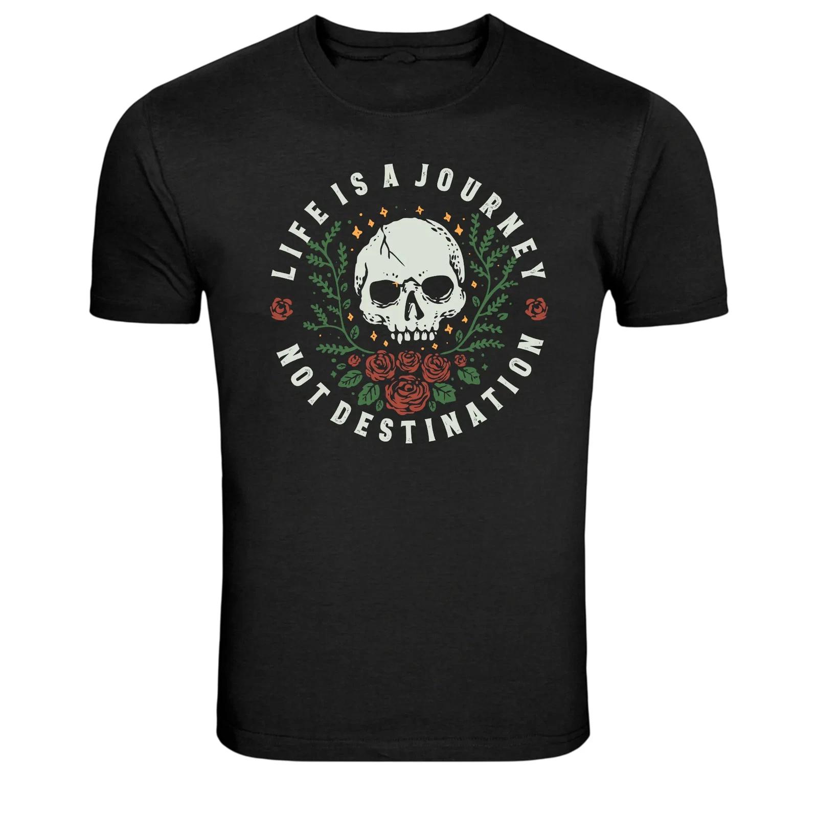 Life Is A Journey Skull Roses Gothic Graphic T-Shirt S