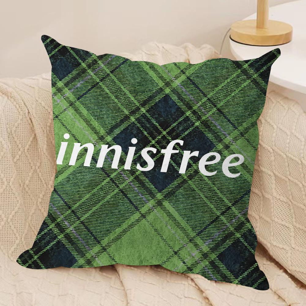 Green I-InnisfreeS Cushion Cover Soft Plush Fabric Double-Sided Printed Sofa Cushion Cover for All Seasons Home Decor Gift